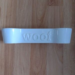 Dog Divided Bone Woof  Dish  by Linen & Things White Large 14 X 7